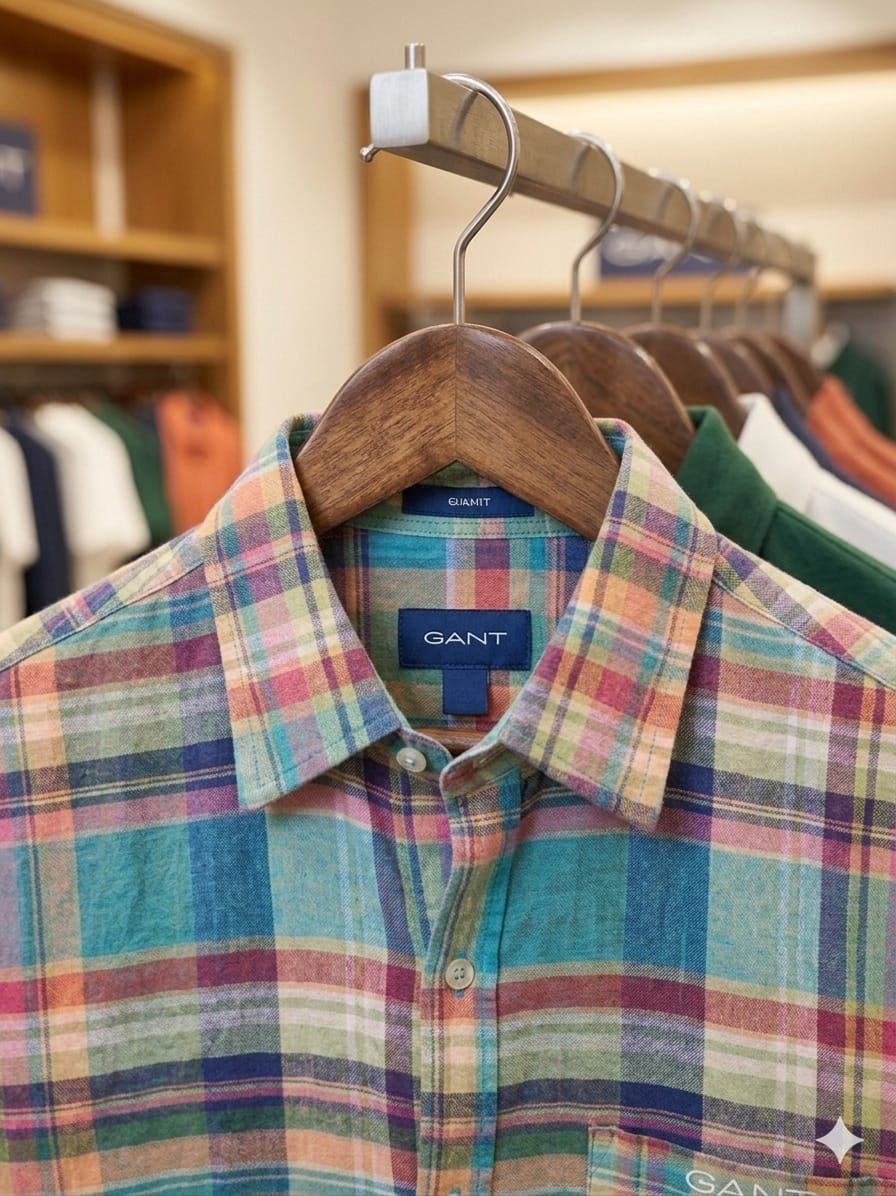 Men's GANT Originals luxury pastel check button-down linen blend shirt
