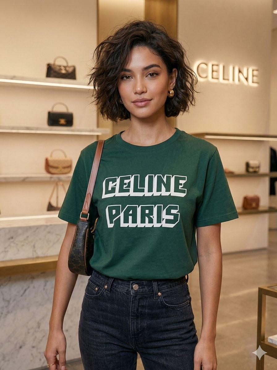 Celine green relaxed fit premium casual tee
