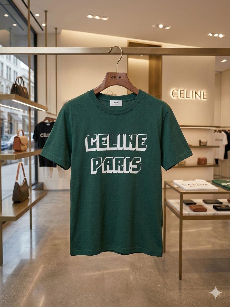 Celine green premium 245 GSM Lycra T-shirt for women
