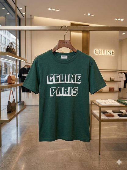 Celine green premium 245 GSM Lycra T-shirt for women
