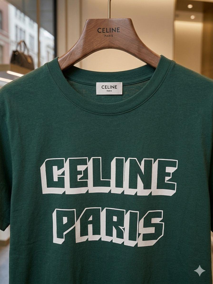 Women's Celine green 3D embroidery designer T-shirt
