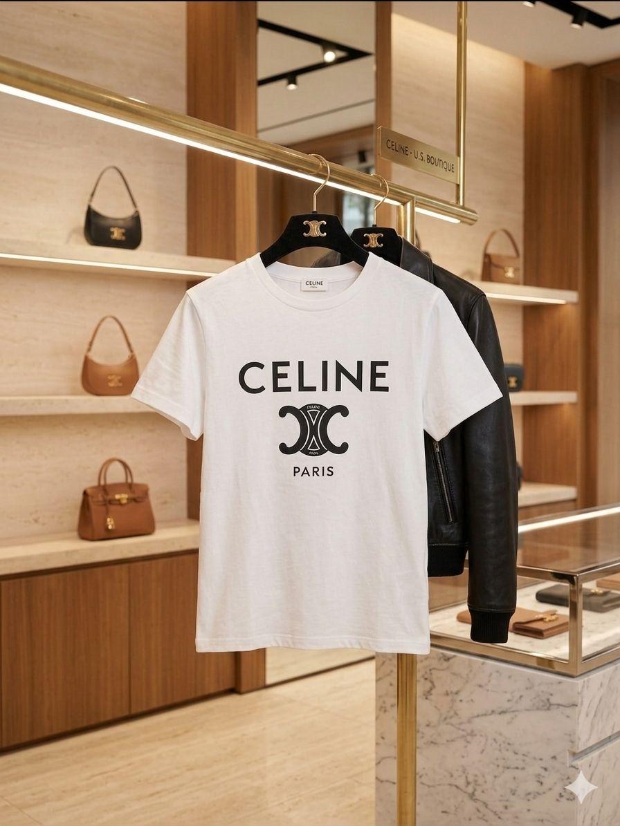 Celine white premium 245 GSM Lycra T-shirt for women

