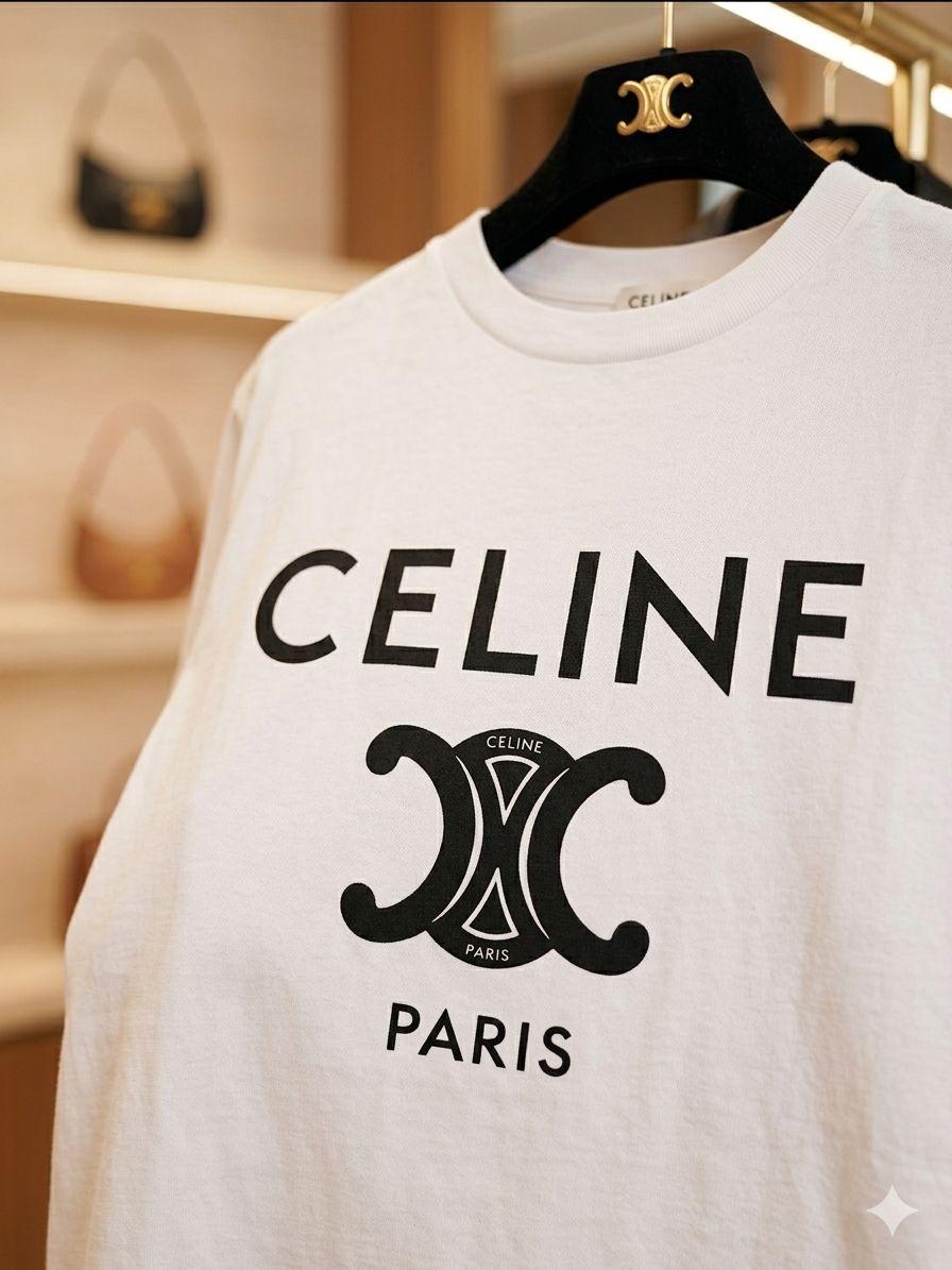 Women's Celine white 3D embroidery designer T-shirt
