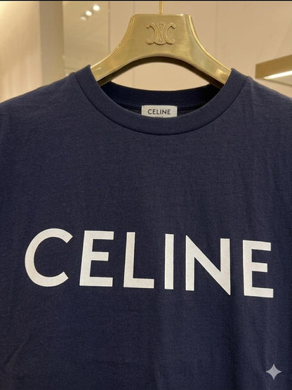 Women's Celine navy 3D embroidery designer T-shirt

