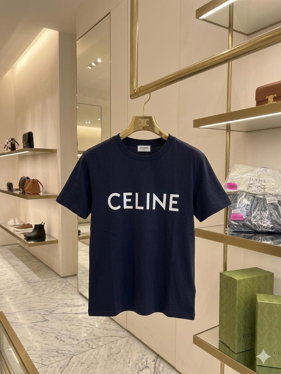 Celine navy premium 245 GSM Lycra T-shirt for women
