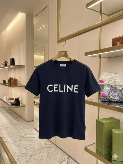 Celine navy premium 245 GSM Lycra T-shirt for women
