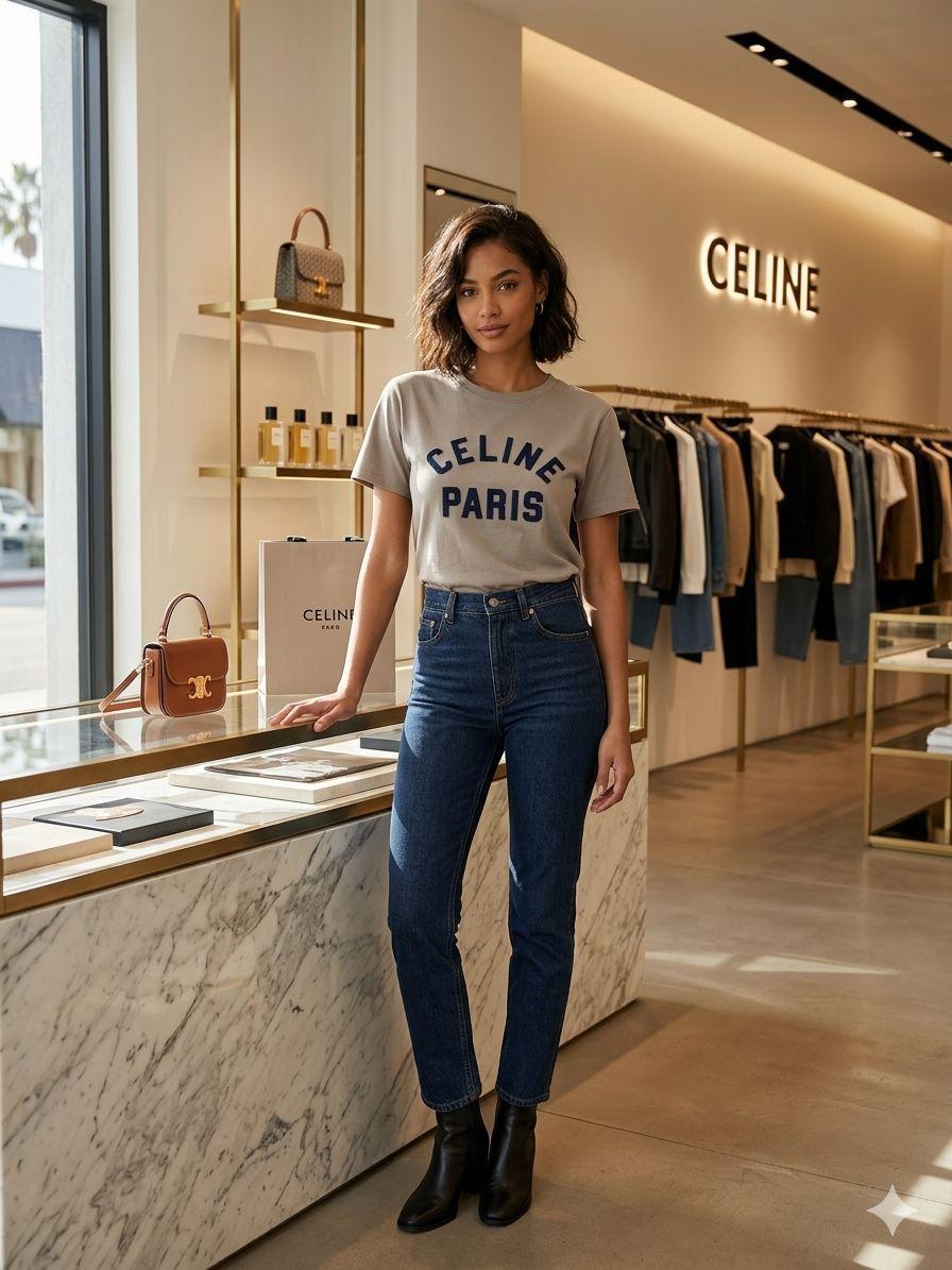 Premium Celine grey women's Lycra T-shirt
