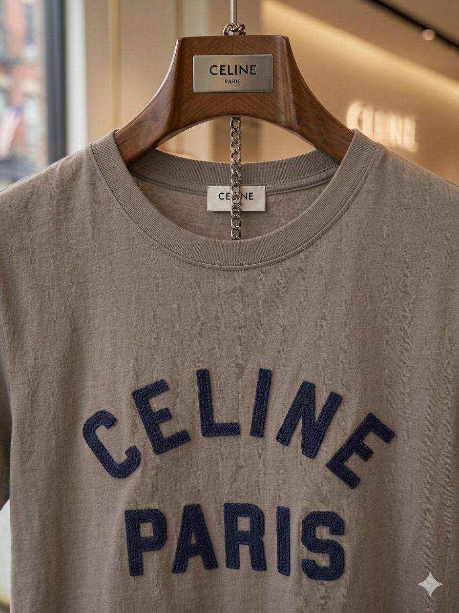 Women's Celine grey 3D embroidery designer T-shirt
