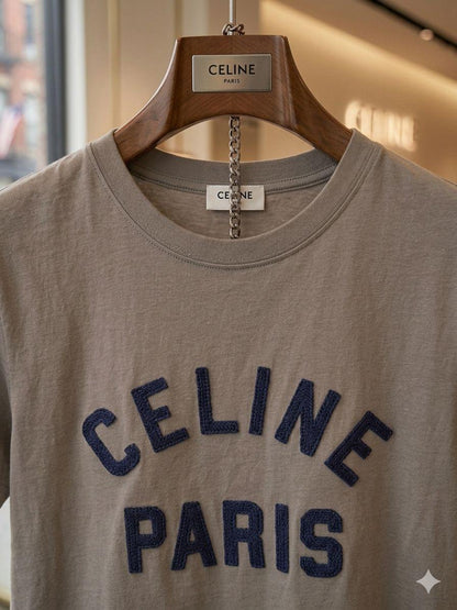 Women's Celine grey 3D embroidery designer T-shirt
