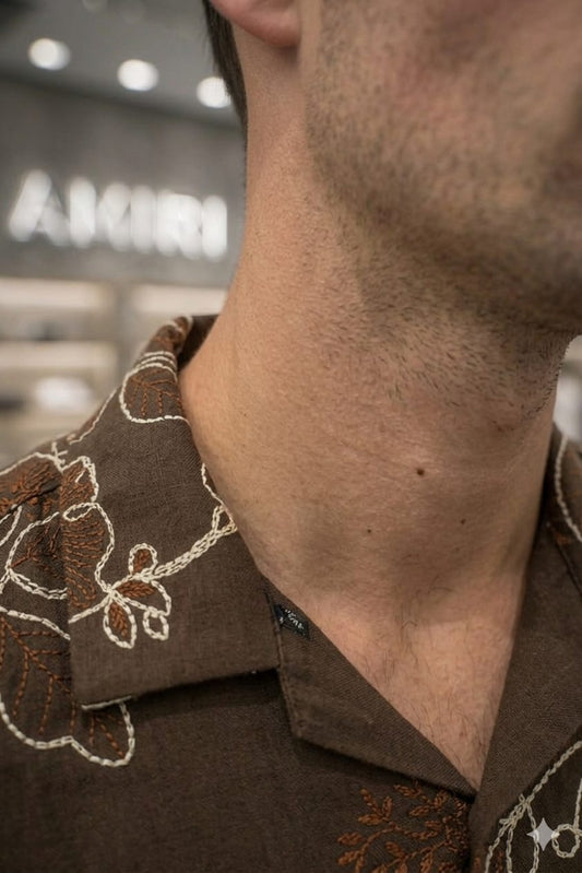 Premium AMIRI beige Italian cotton designer shirt with thread work
