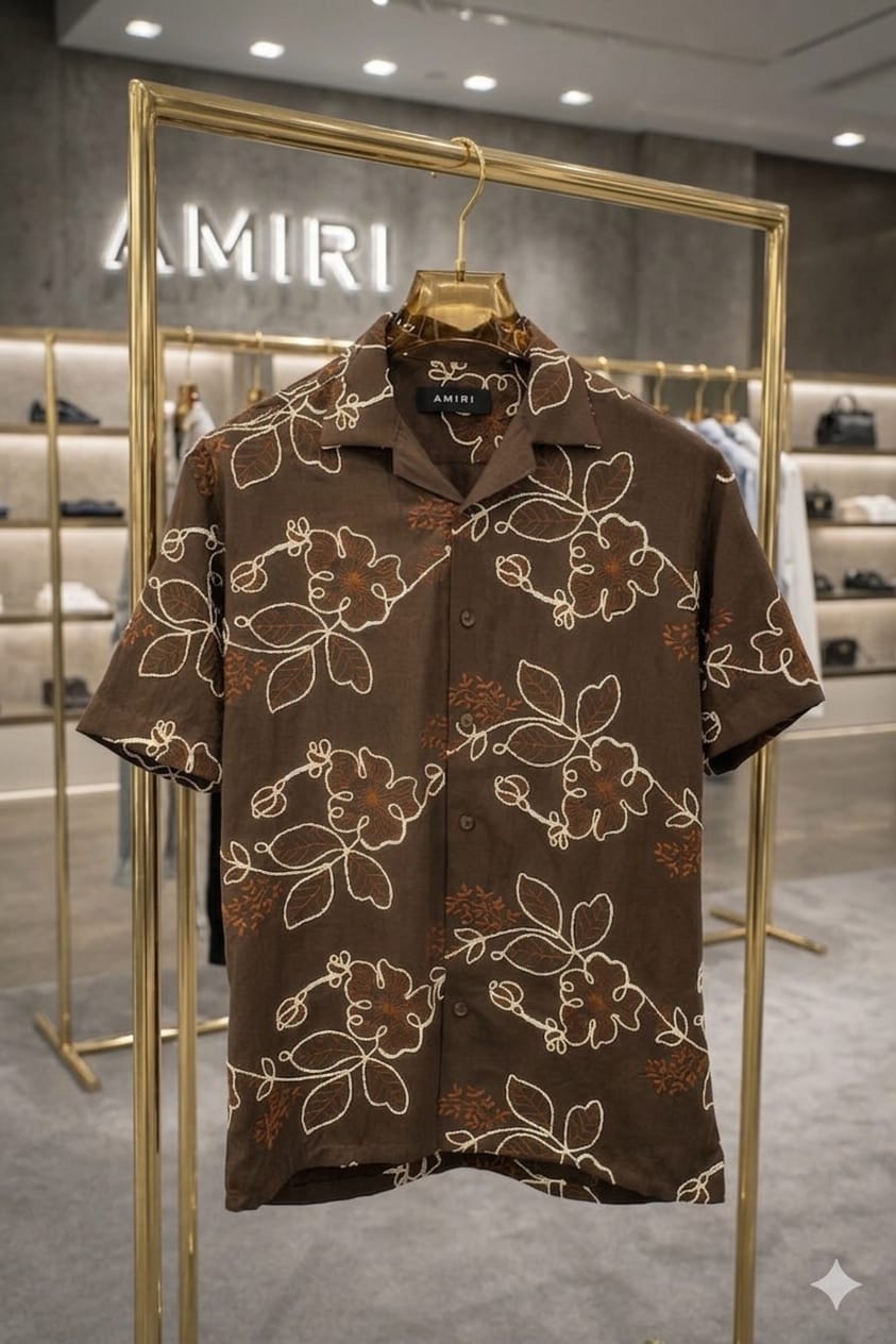 AMIRI beige Italian cotton thread work regular fit shirt for men
