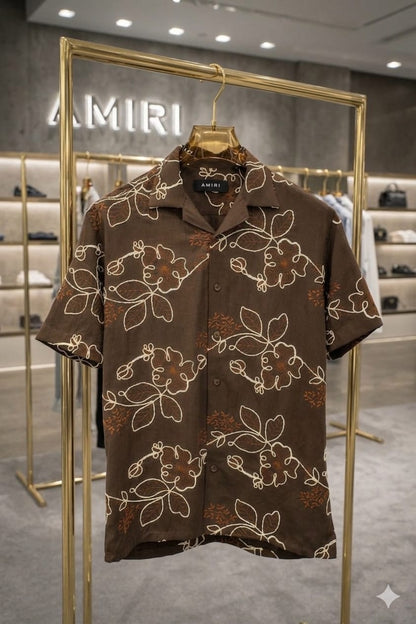 AMIRI beige Italian cotton thread work regular fit shirt for men
