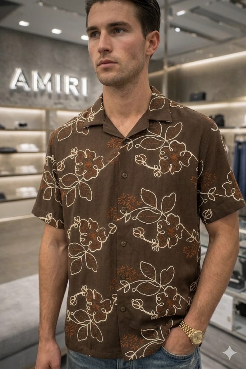 Men's AMIRI beige regular fit luxury casual shirt

