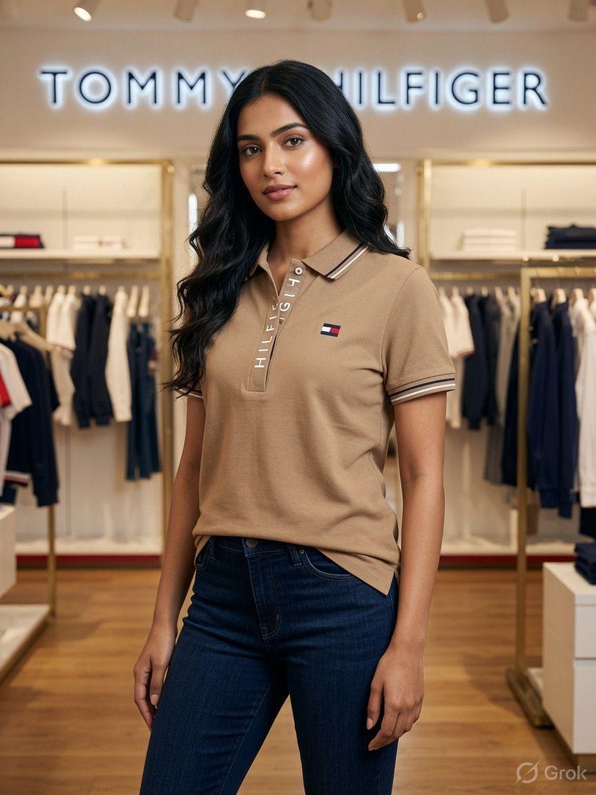 Premium Tommy Hilfiger beige polo T-shirt for women
