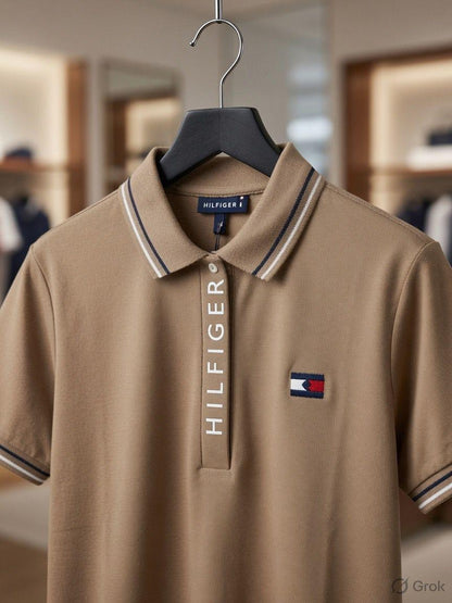 Women's Tommy Hilfiger beige Turkey cotton polo tee
