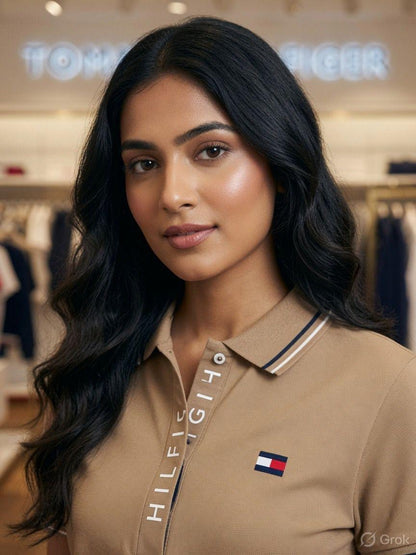 Tommy Hilfiger beige regular fit ladies polo T-shirt
