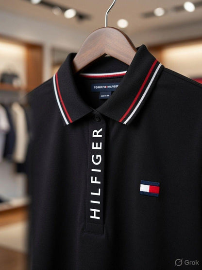 Women's Tommy Hilfiger black Turkey cotton polo tee

