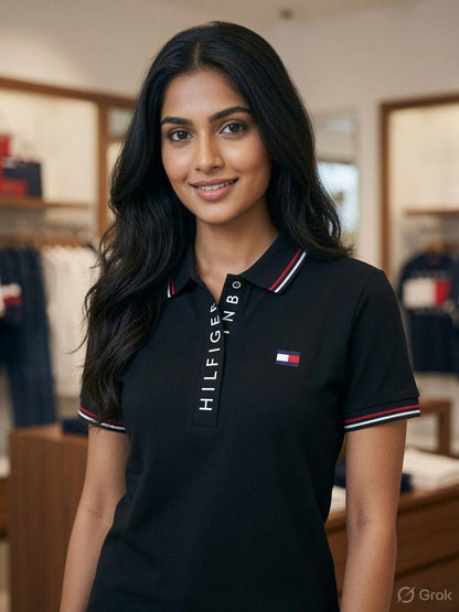 Tommy Hilfiger black regular fit ladies polo T-shirt
