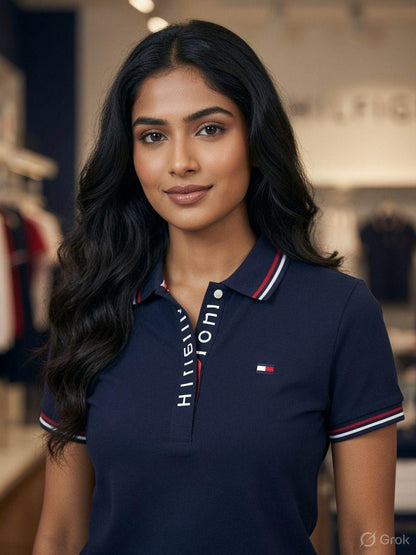 Tommy Hilfiger navy regular fit ladies polo T-shirt
