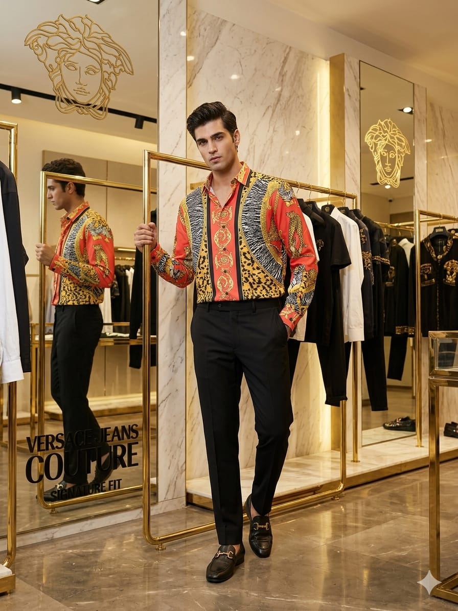 Designer-inspired Versace orange casual printed shirt

