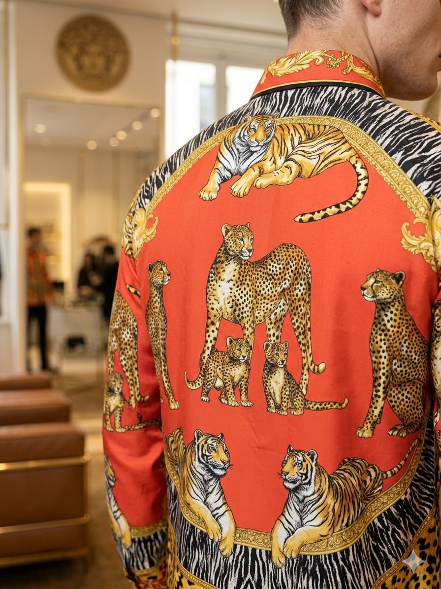 Men's Versace orange regular fit printed shirt
