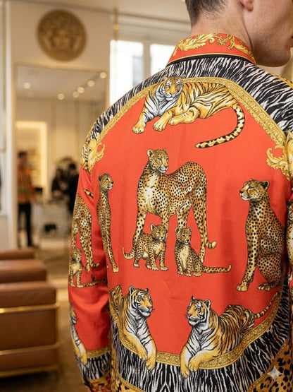 Men's Versace orange regular fit printed shirt
