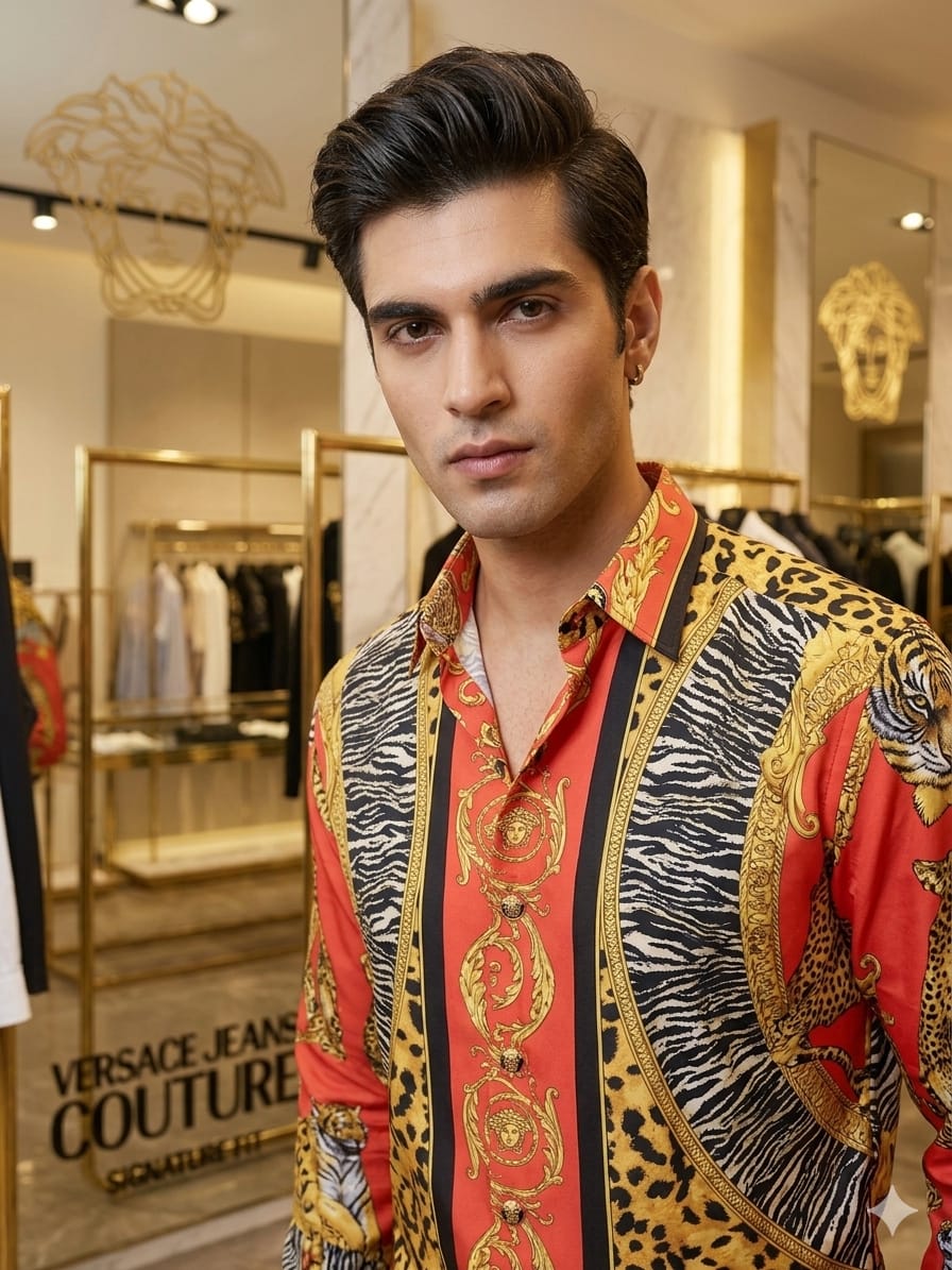 Versace orange animal print shirt for men
