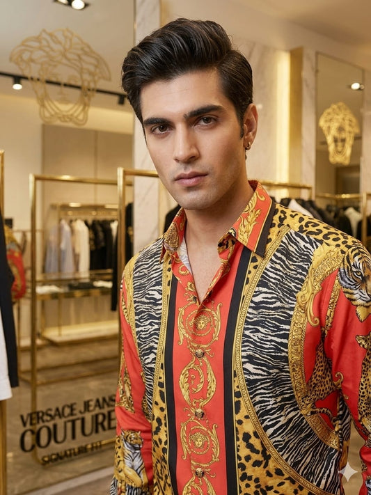 Versace orange animal print shirt for men
