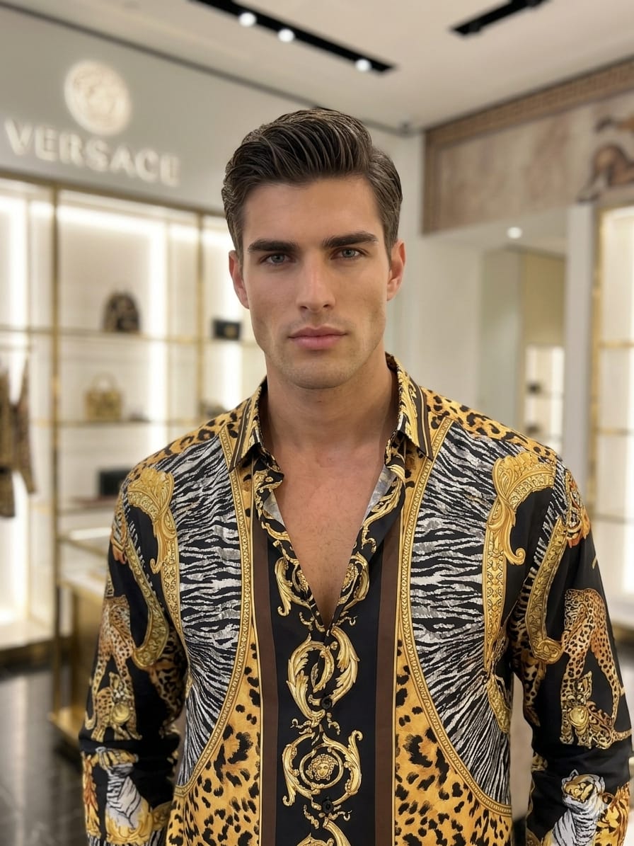 Versace black premium cotton viscose animal print shirt
