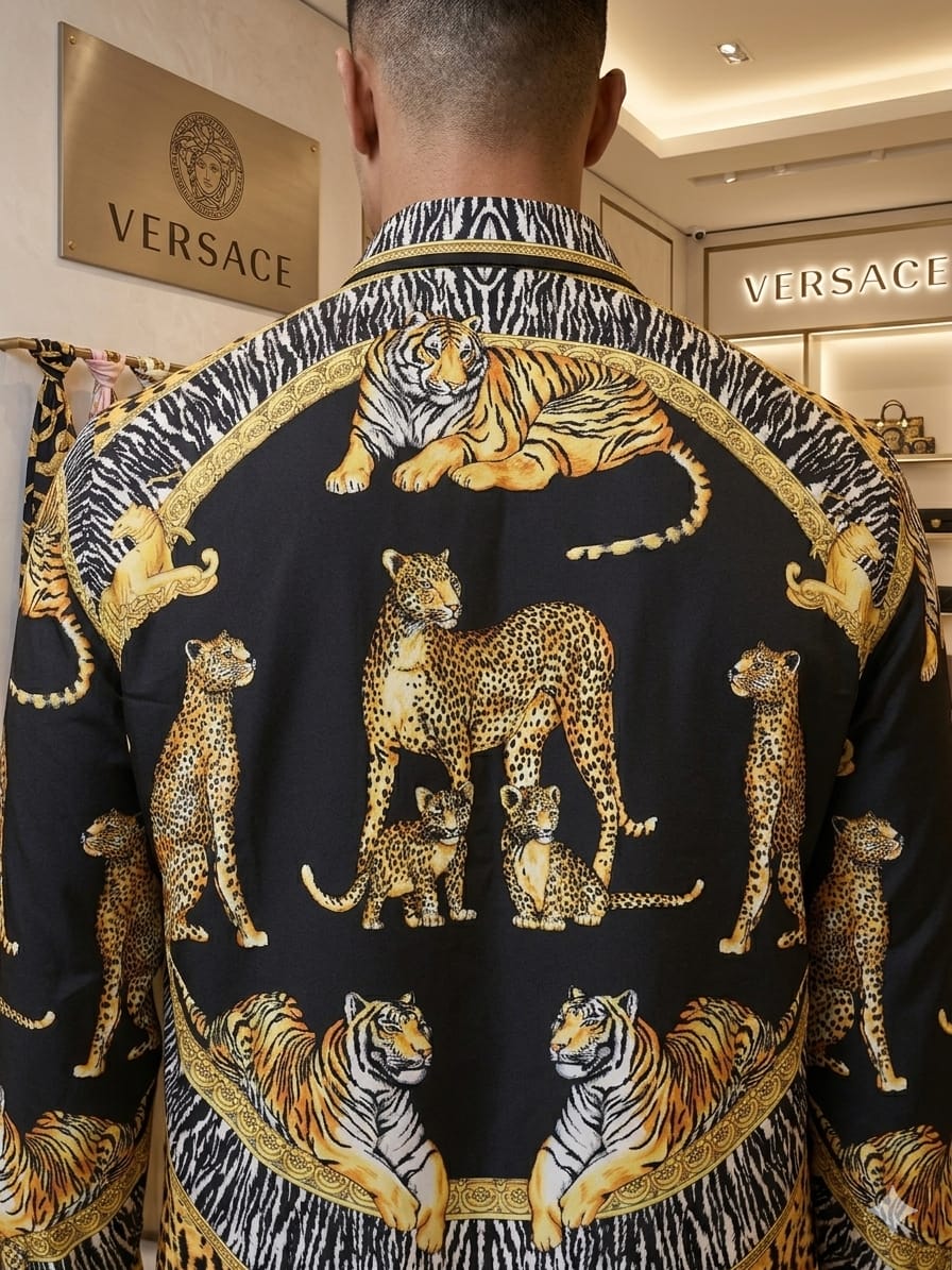 Men's Versace black regular fit printed shirt
