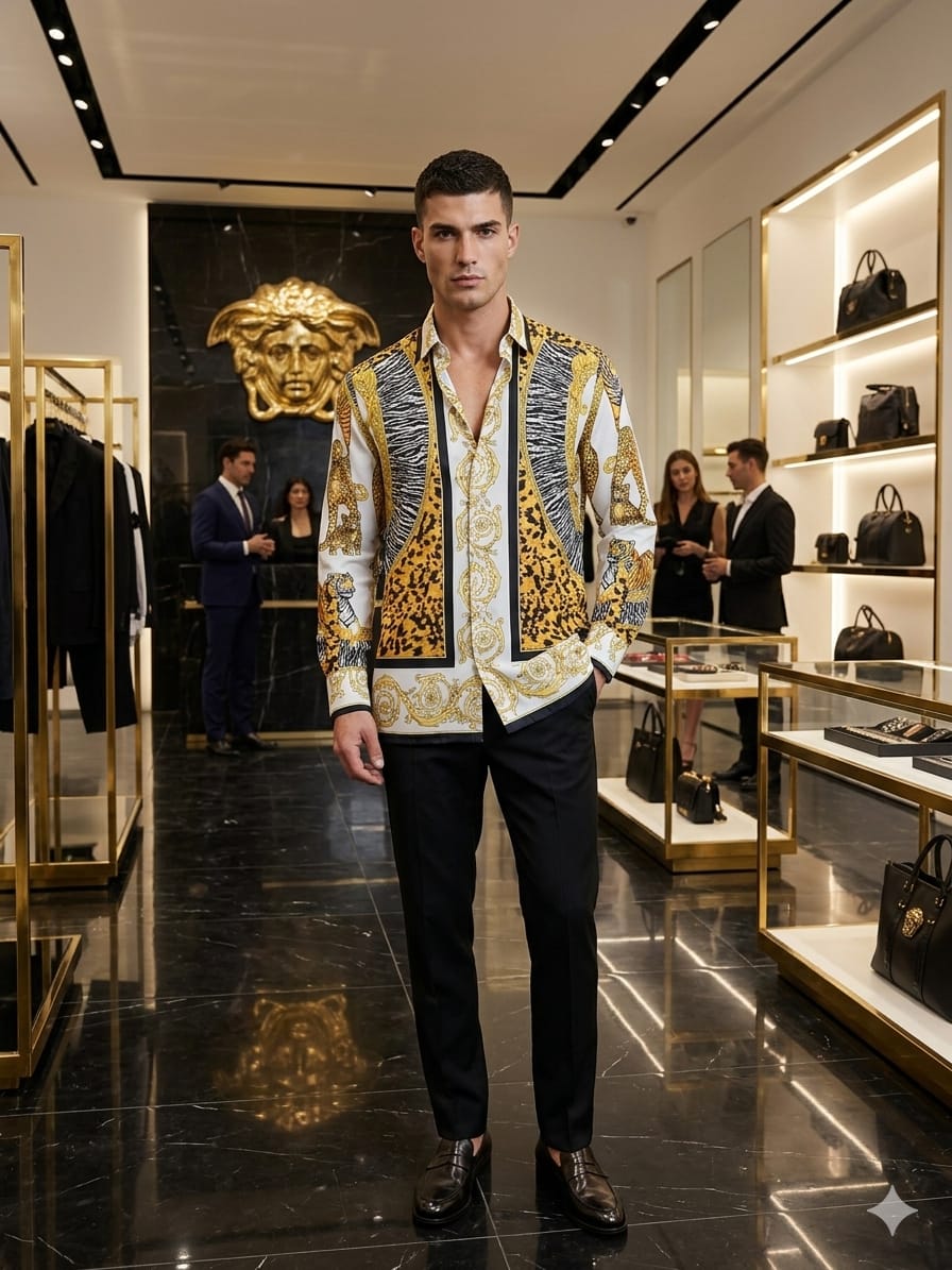 Designer-inspired Versace white casual printed shirt
