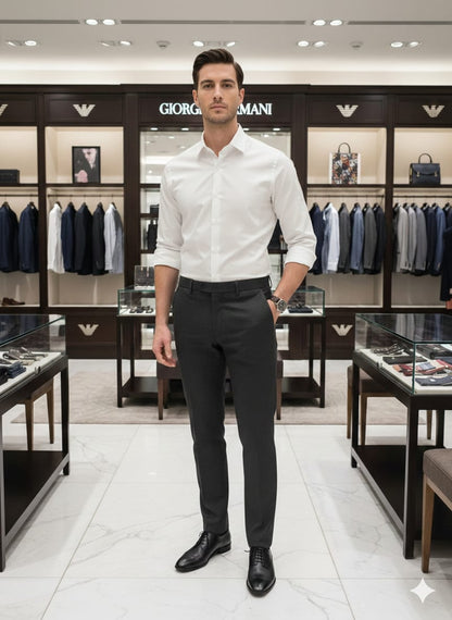 Designer-inspired Armani white cotton shirt with embossed buttons
