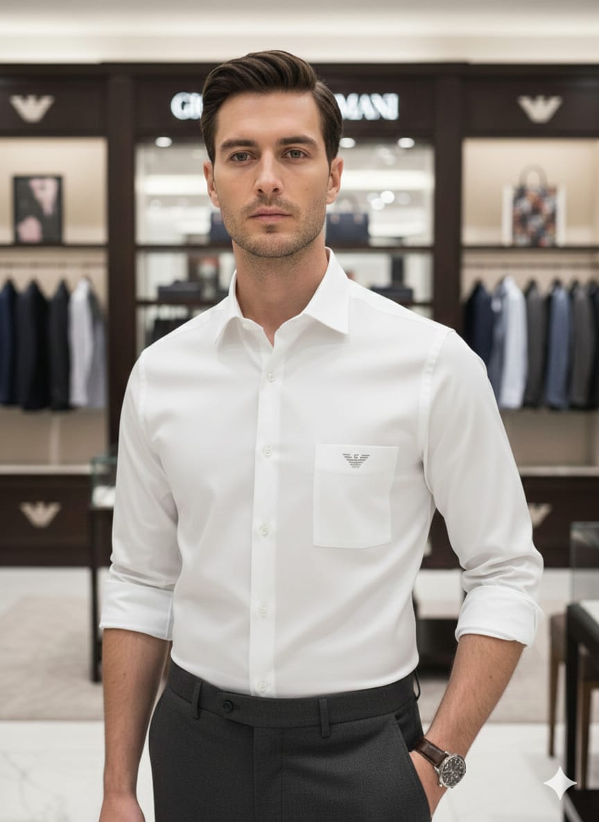 Men's Armani white regular fit cotton shirt
