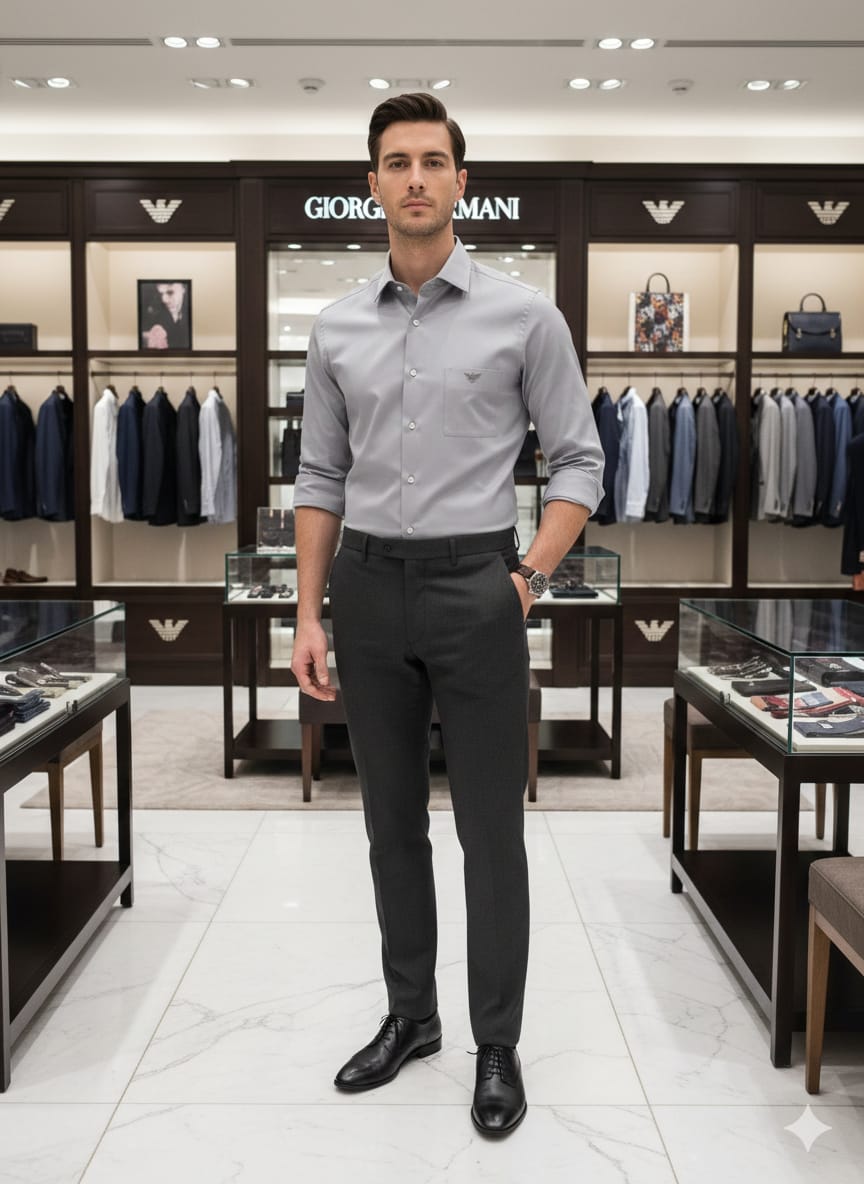 Designer-inspired Armani lavender cotton shirt with embossed buttons
