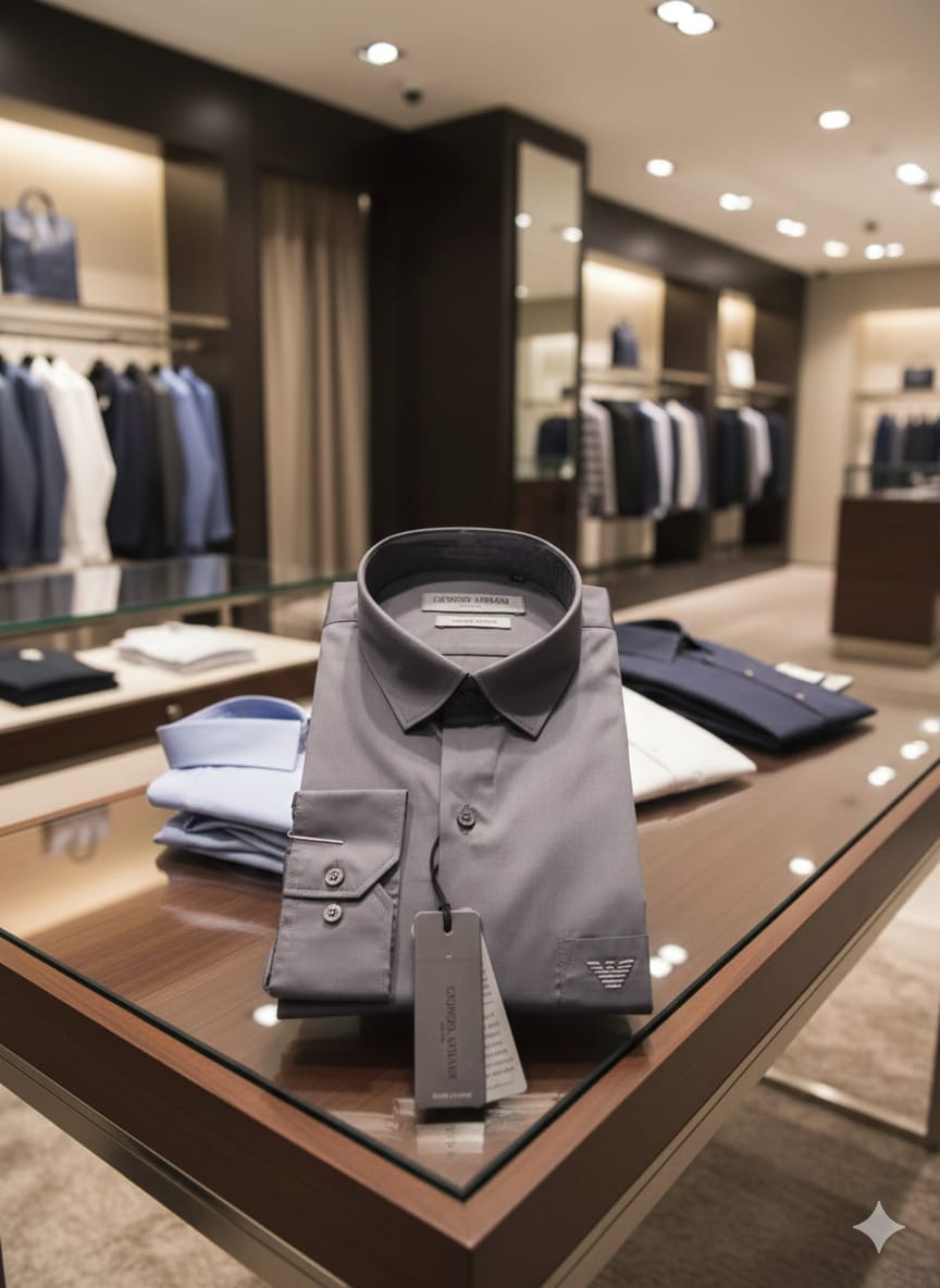 Men's Armani grey regular fit cotton shirt

