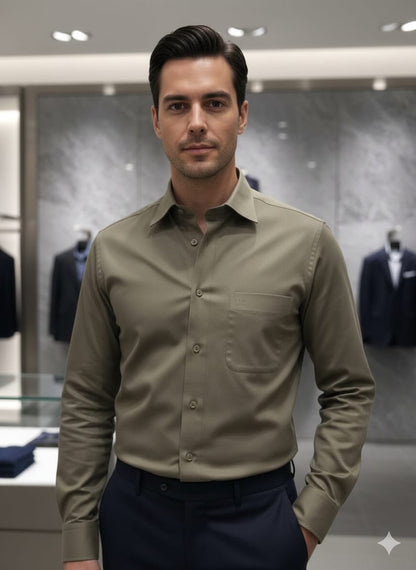 Men's Armani sage green regular fit cotton shirt
