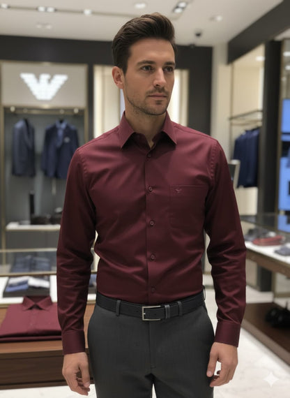 Men's Armani wine regular fit cotton shirt
