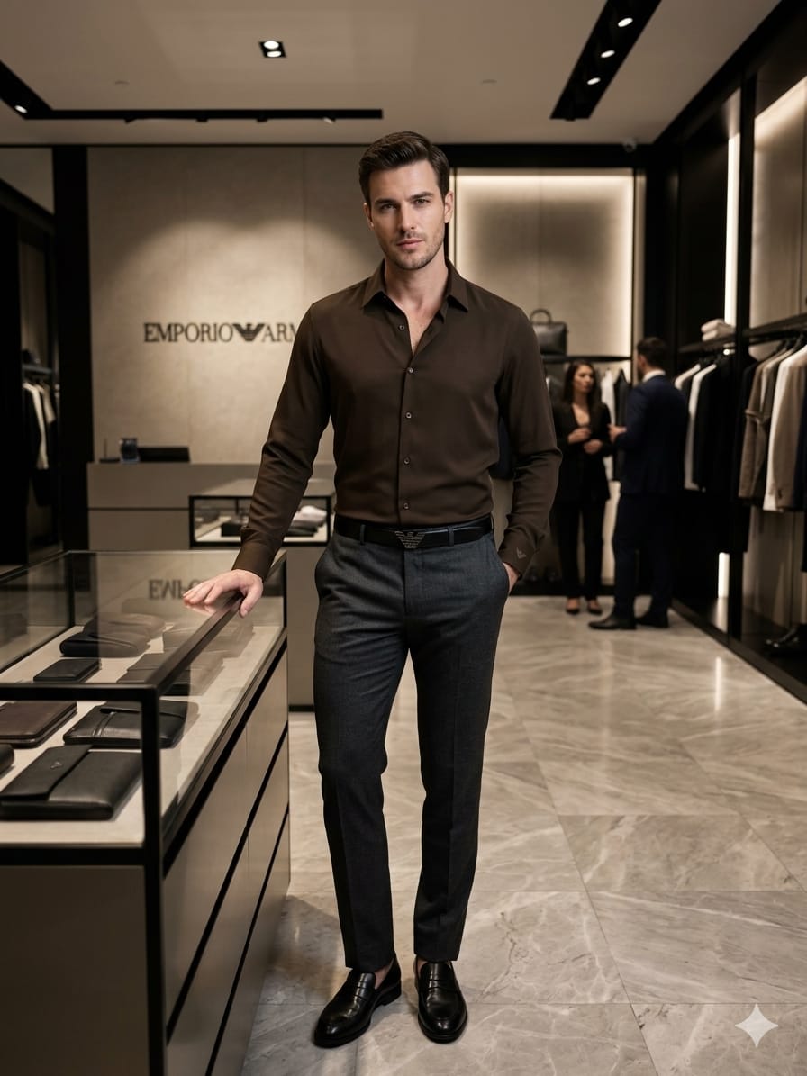 Emporio Armani Brown Shirt – Embossed Button Detail
