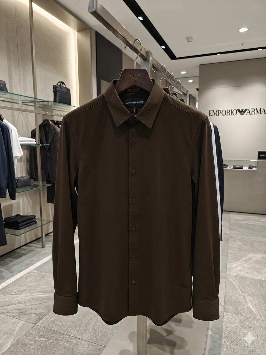 Emporio Armani Lycra Stretch Shirt in Brown – Front View	