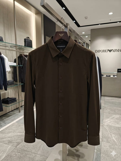 Emporio Armani Lycra Stretch Shirt in Brown – Front View	