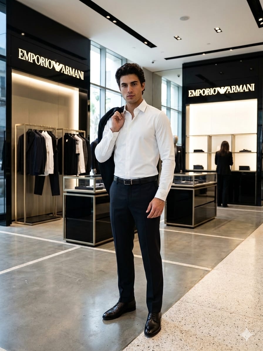 Emporio Armani White Shirt – Embossed Button Detail
