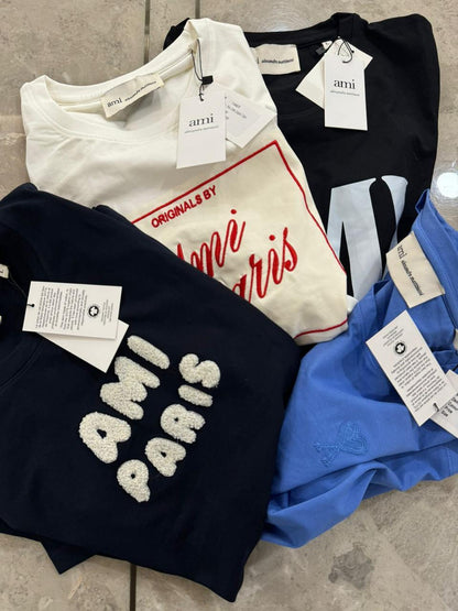 AMI Paris premium women's relaxed fit T-shirts in White Black Blue and Navy
