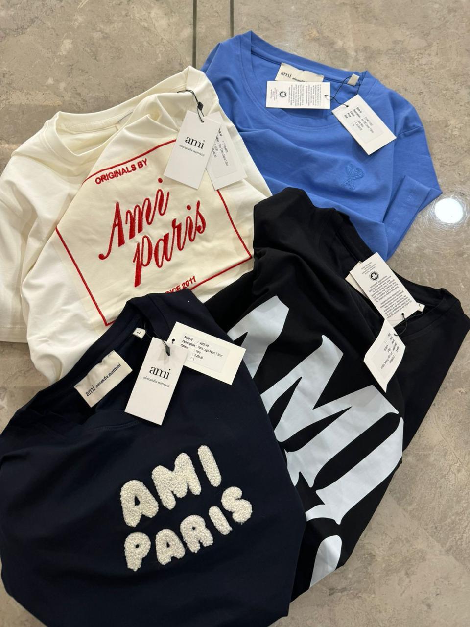 Women's AMI Paris premium relaxed fit T-shirts combined colours
