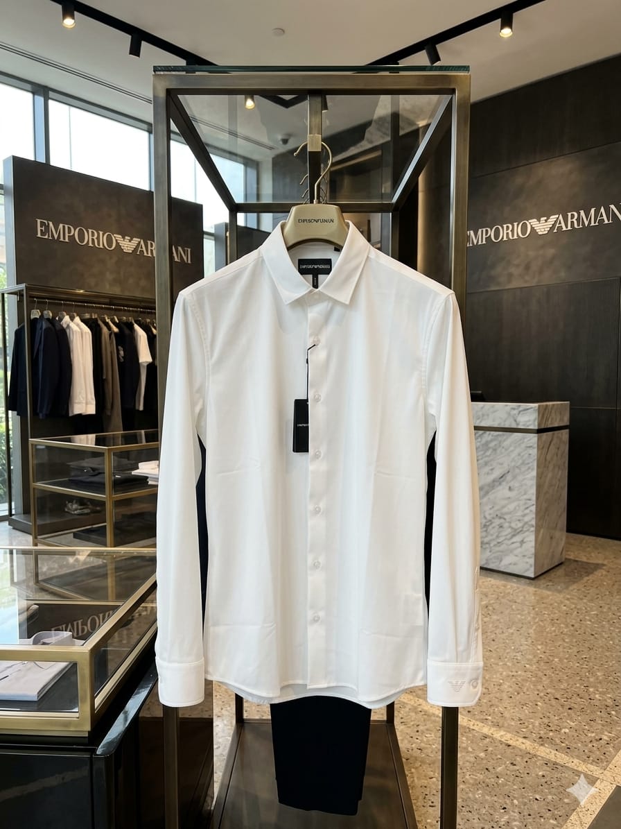 Emporio Armani Lycra Stretch Shirt in White – Front View	