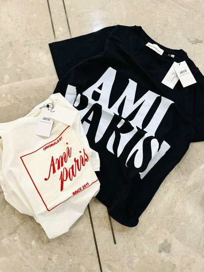 AMI Paris black and white premium women's relaxed fit T-shirts
