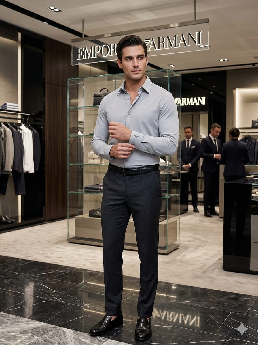 Emporio Armani Lavender Shirt – Embossed Button Detail
