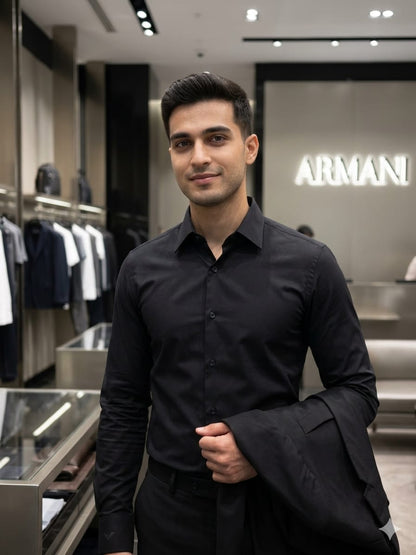 Emporio Armani Lycra Stretch Shirt in Black – Back View	
