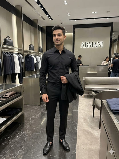 Emporio Armani Black Shirt – Embossed Button Detail
