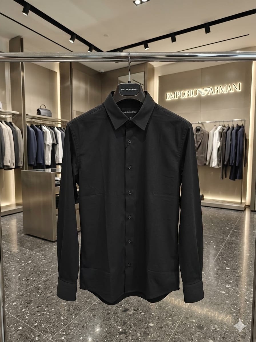 Emporio Armani Lycra Stretch Shirt in Black – Front View	