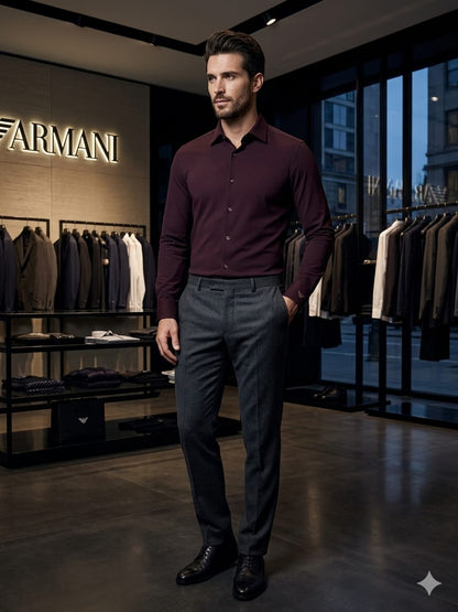 Emporio Armani Wine Shirt – Embossed Button Detail
